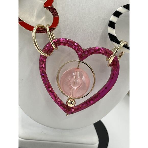 Betsey Johnson Modern Red Pink Mixed Heart & Bead Shapes Statement Necklace - Picture 15 of 16